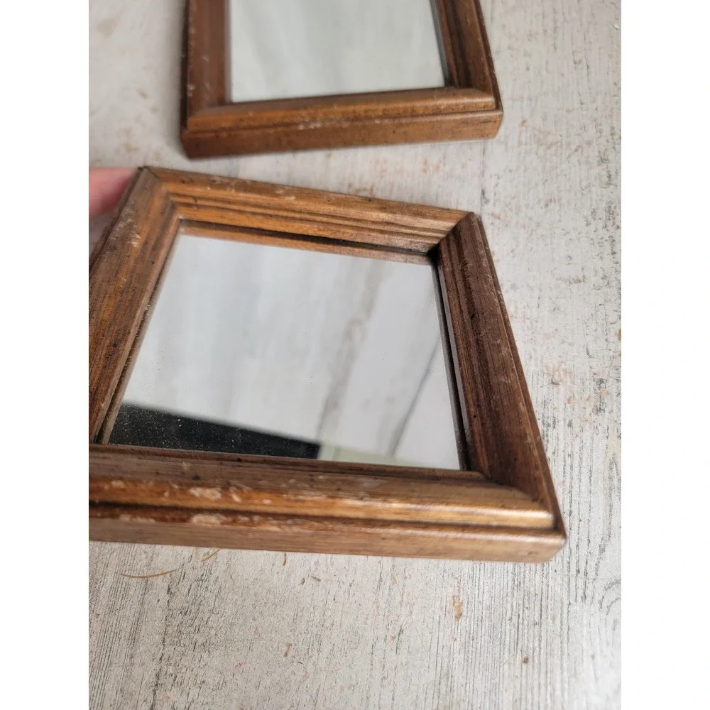 Mini vintage framed mirror wall hanging home decor set unique brown figure